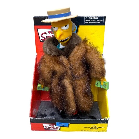 The Simpsons Mr. Burns Collectible Animated Singing Figure Fur Coat & Money NEW - Picture 1 of 6